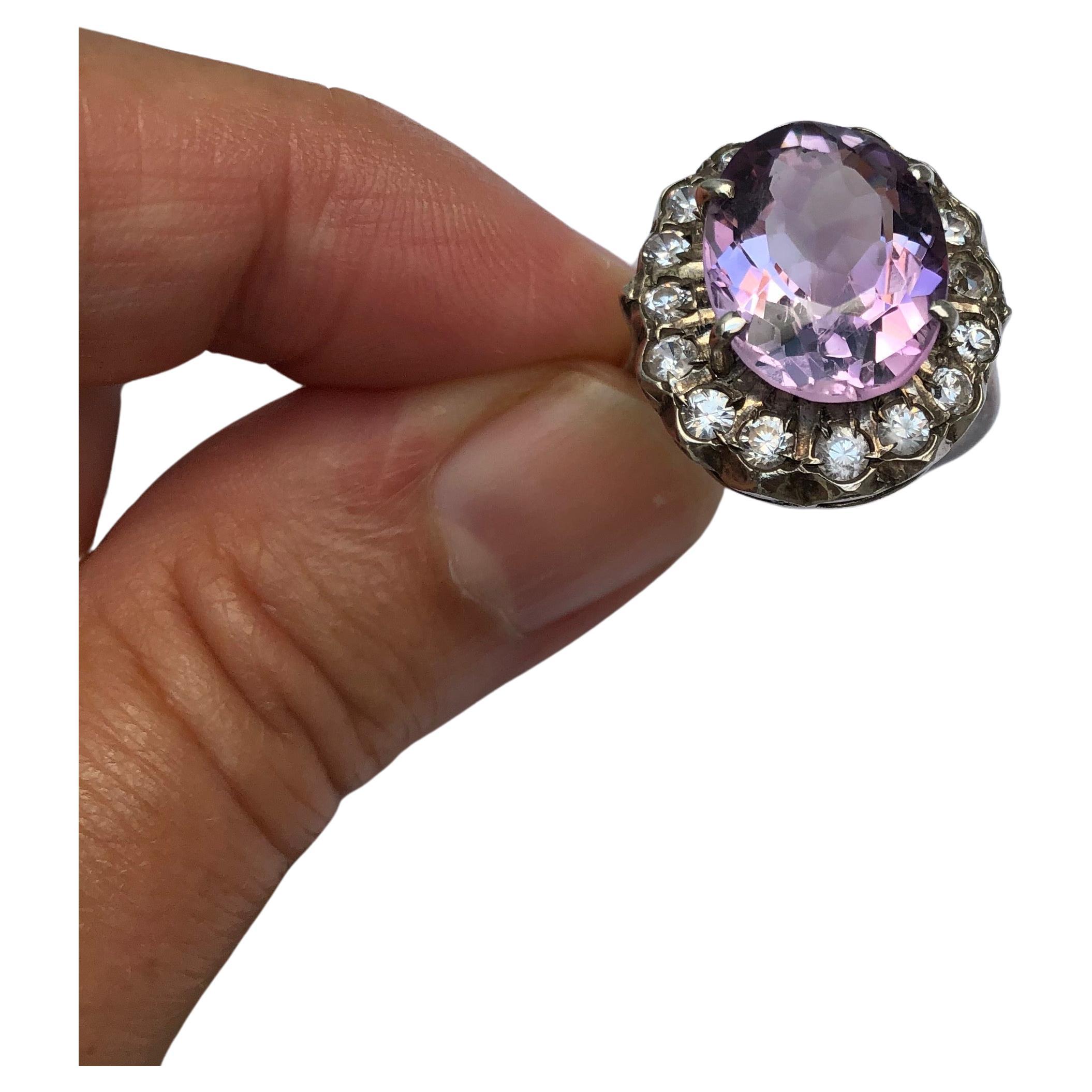 Vintage Amethyst Cubic Zirconia Sterling Ring In Excellent Condition For Sale In Lake Worth, FL