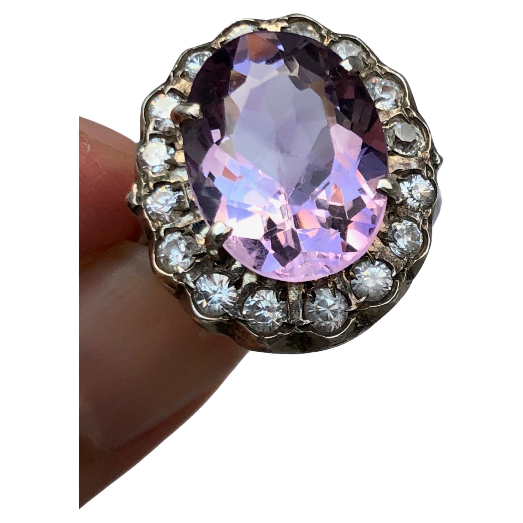 Vintage Amethyst Cubic Zirconia Sterling Ring For Sale