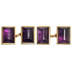Vintage Amethyst Cufflinks in 9 Carat Gold with Close Back Setting, English 1997