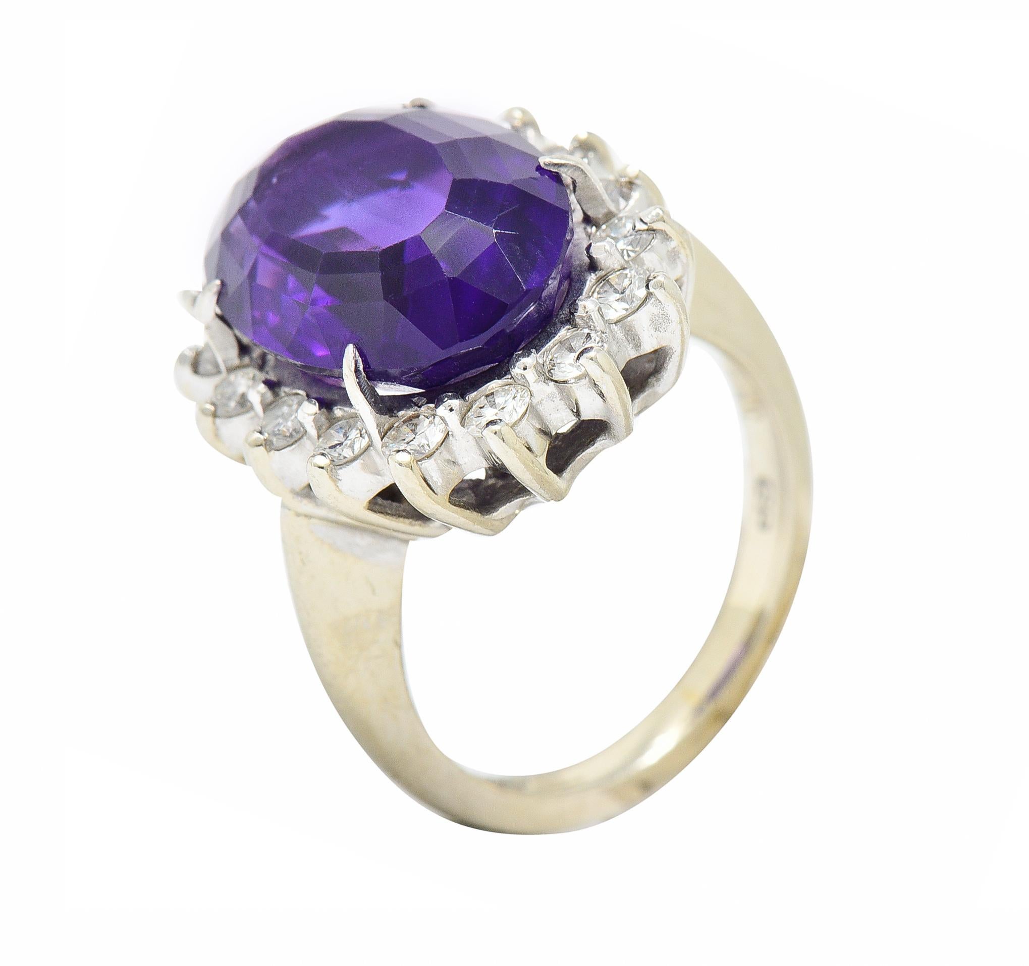 Vintage Amethyst Diamond 14 Karat White Gold Cluster Cocktail Ring 2