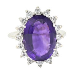 Vintage Amethyst Diamond 14 Karat White Gold Cluster Cocktail Ring