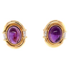 Vintage Amethyst Diamond 18 Karat Gold Earrings