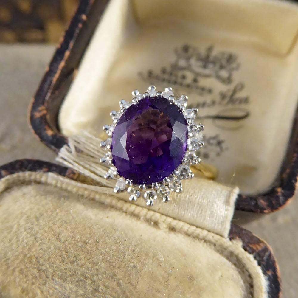 Vintage Amethyst Diamond 18 Carat Gold Cluster Ring 6