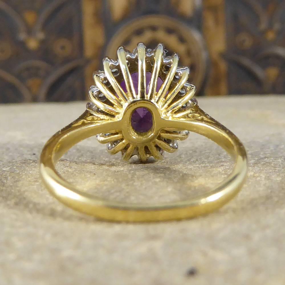 Women's Vintage Amethyst Diamond 18 Carat Gold Cluster Ring