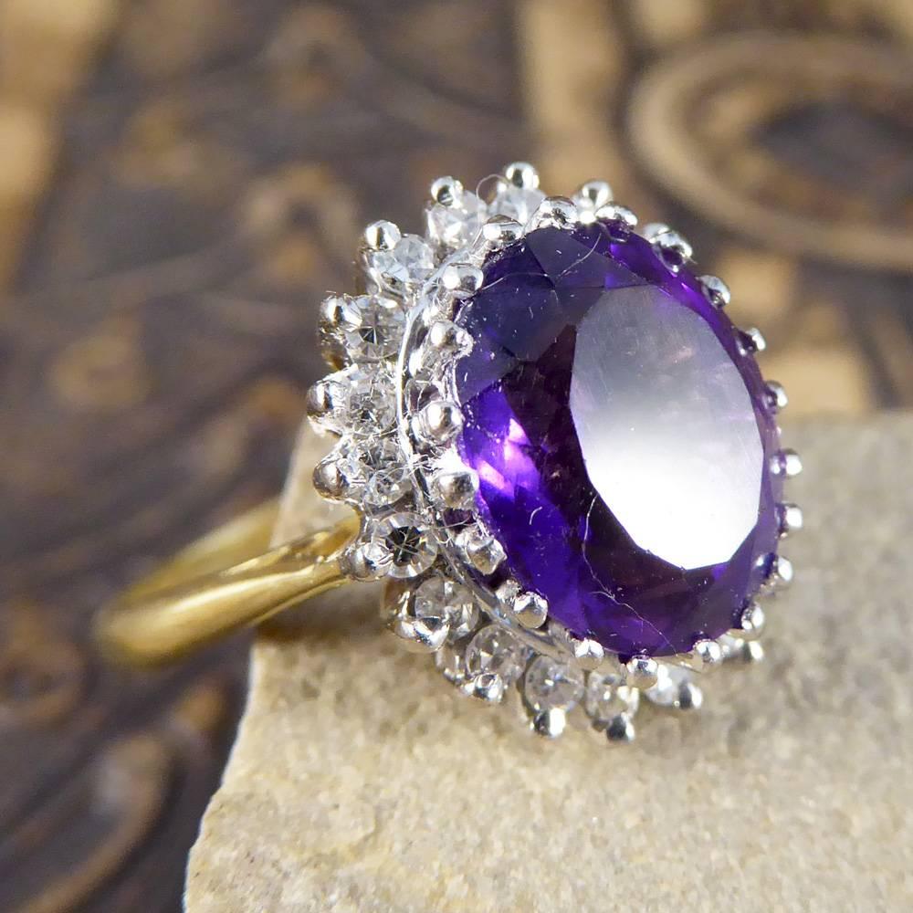 Vintage Amethyst Diamond 18 Carat Gold Cluster Ring 5