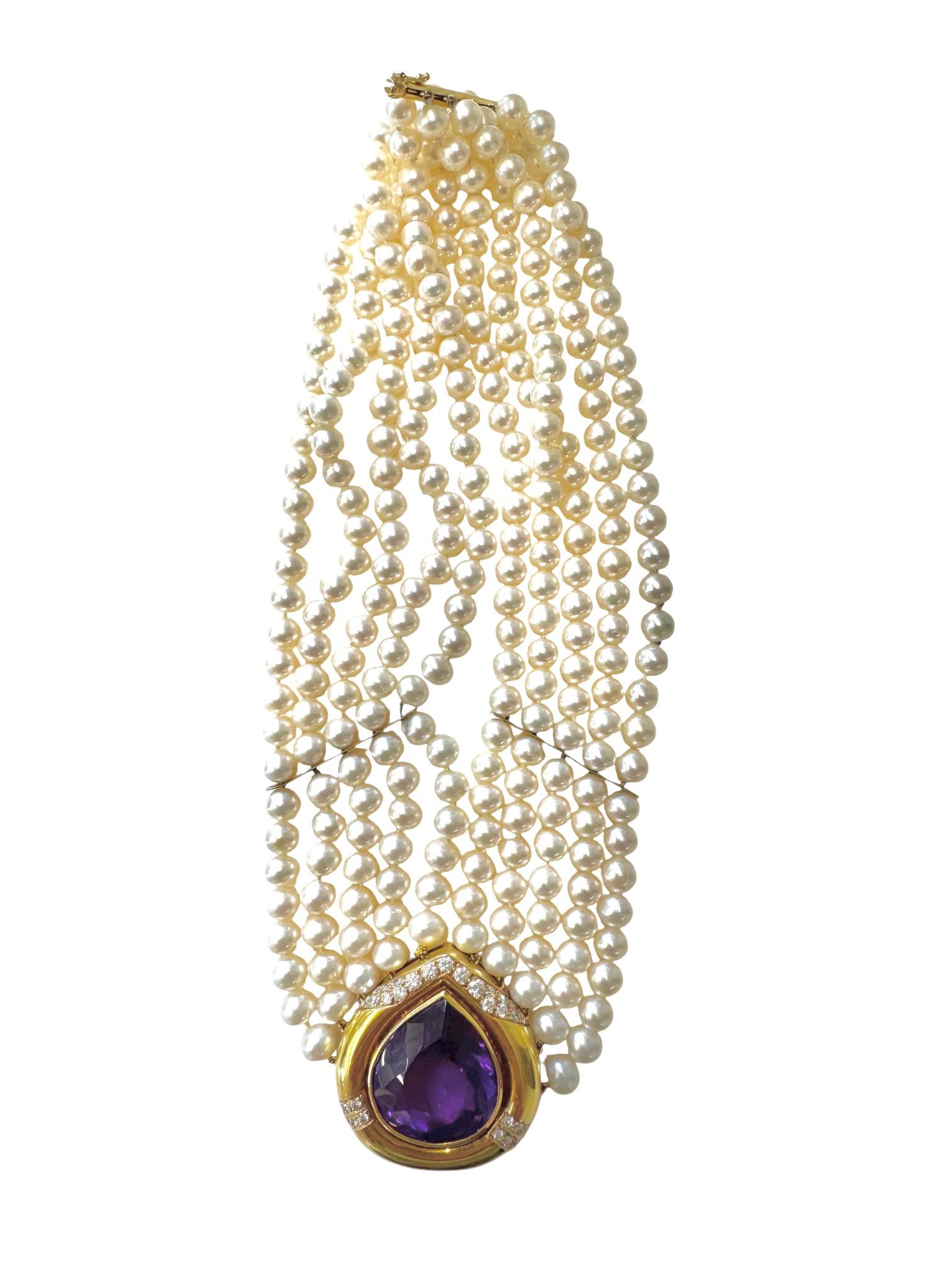 Collana a più fili con ametista, diamanti e perle coltivate d'epoca in vendita 2