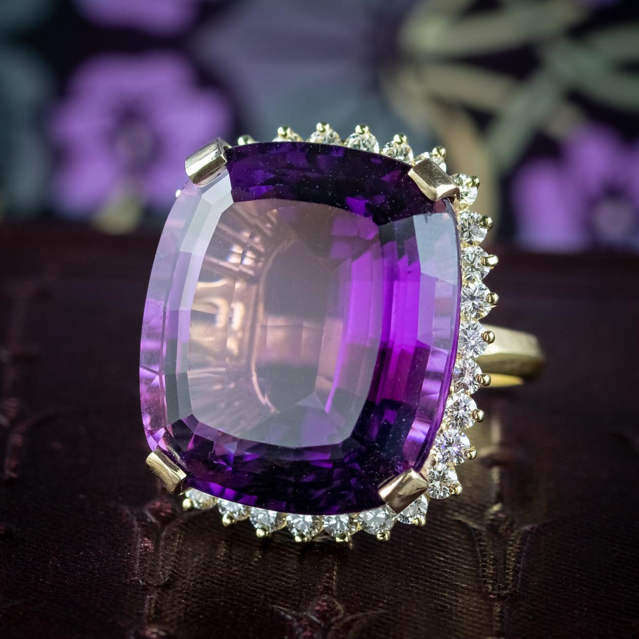 Vintage Amethyst Diamond Cocktail Ring 40ct Amethyst For Sale 6