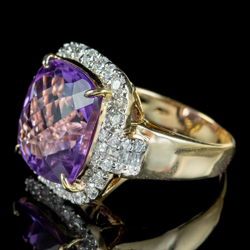 Briolette Cut Vintage Amethyst Diamond Cocktail Ring in 12ct Amethyst For Sale