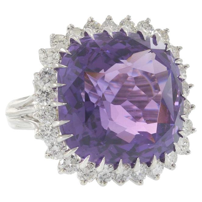 Vintage Amethyst 
Diamond Cocktail Ring in White Gold For Sale