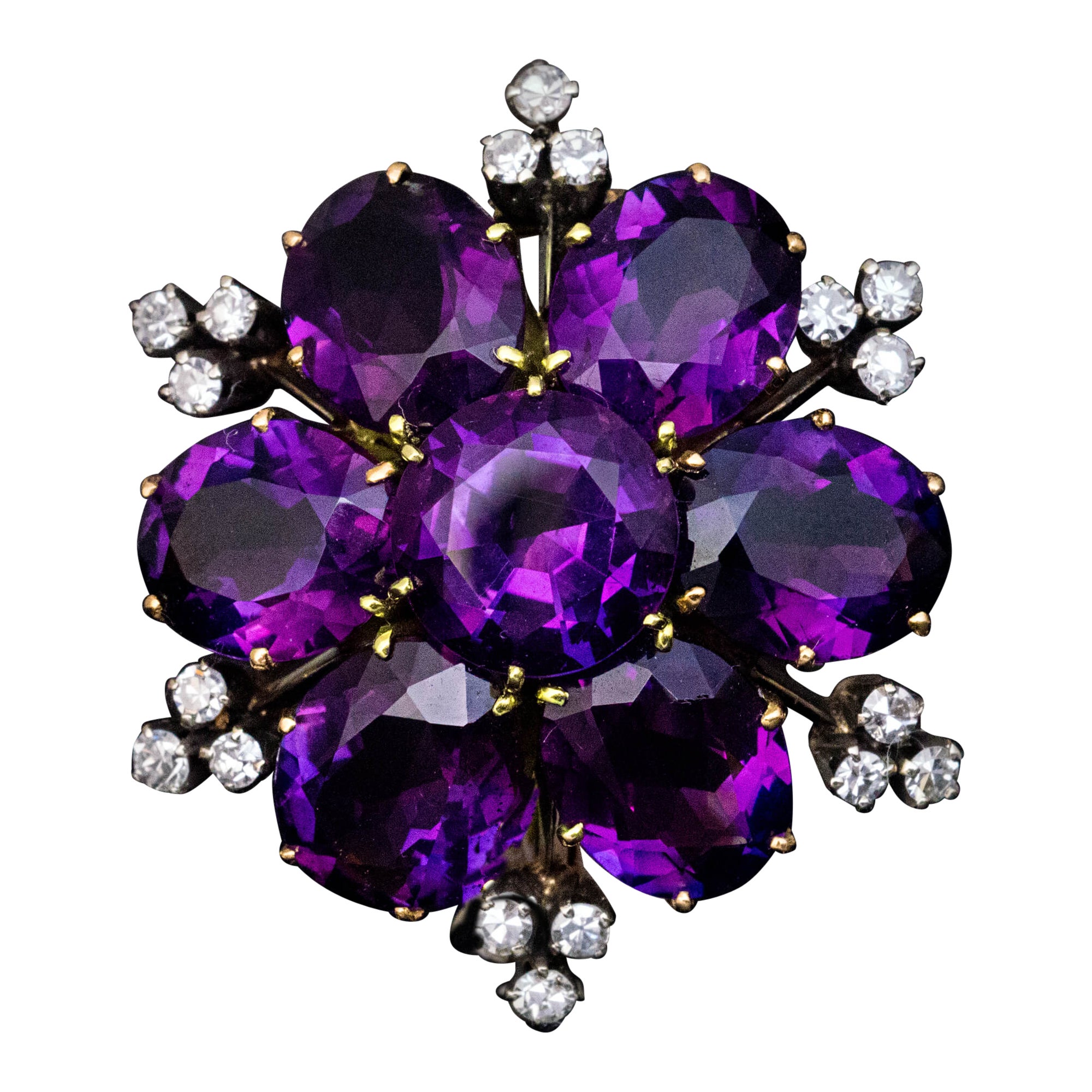 Broche vintage en or avec améthyste et diamants