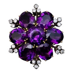 Vintage Amethyst Diamond Gold Brooch