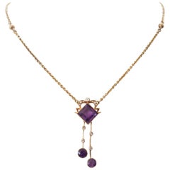 Vintage Amethyst Diamond Gold Necklace