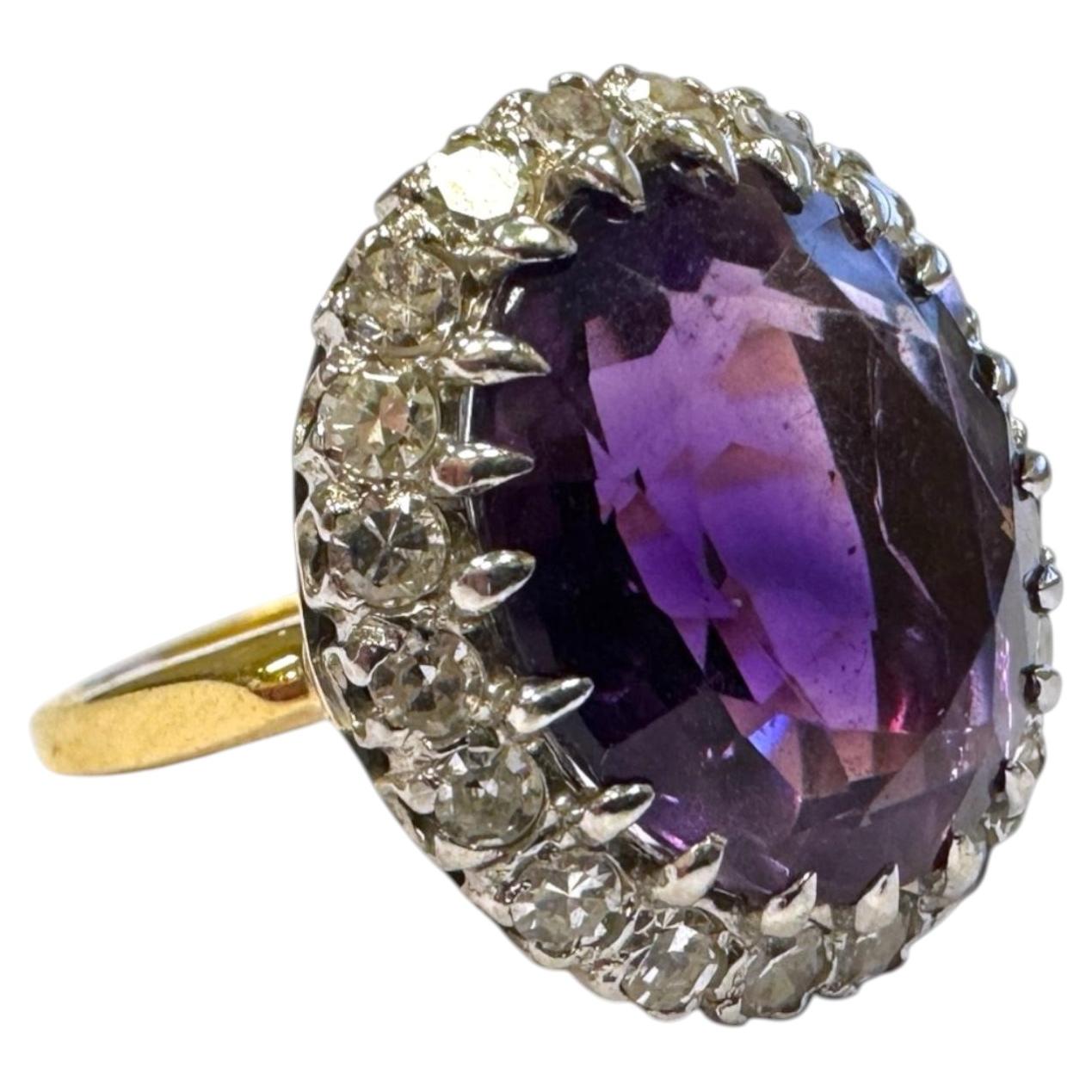 Vintage Amethyst & Diamond Halo Cocktail Ring