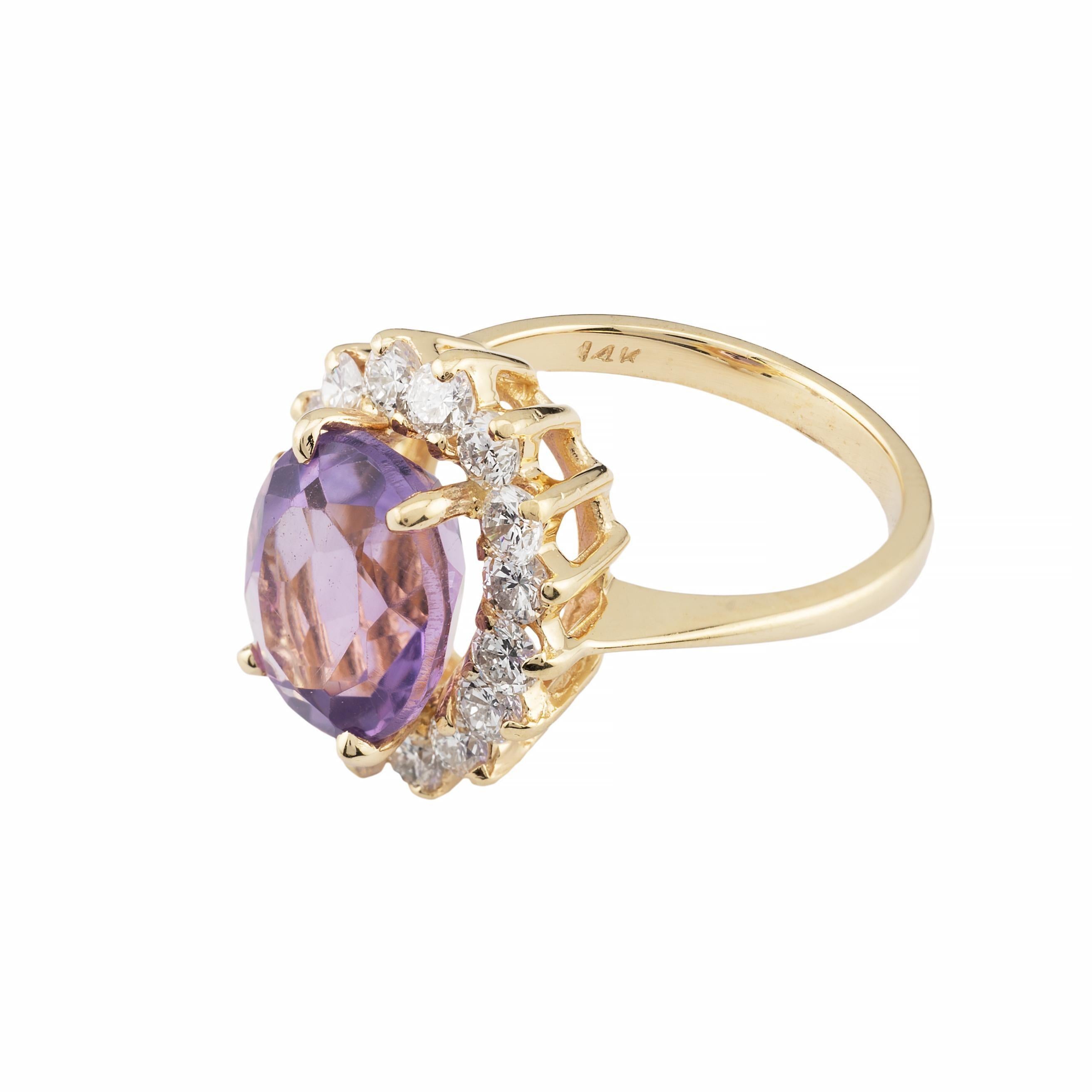 De las mujeres Anillo Halo Vintage de Amatista y Diamante en Oro Amarillo de 14 Kilates en venta