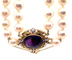 Vintage Amethyst Diamond Pearl Necklace 10.65ct Antique Victorian 14K