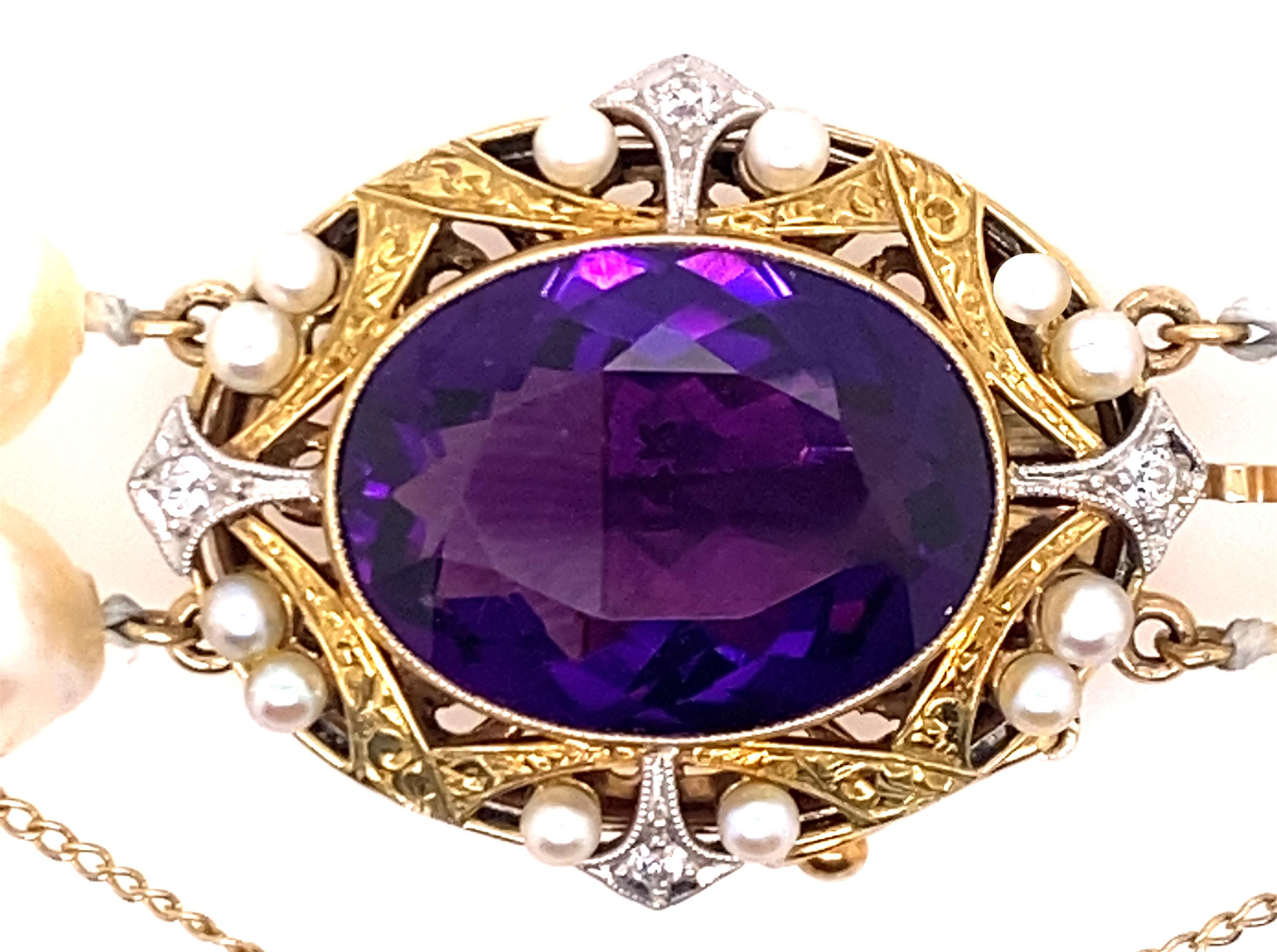 Vintage Amethyst-Diamant-Perlenkette 10,65 Karat antike viktorianische 14K (Rundschliff) im Angebot