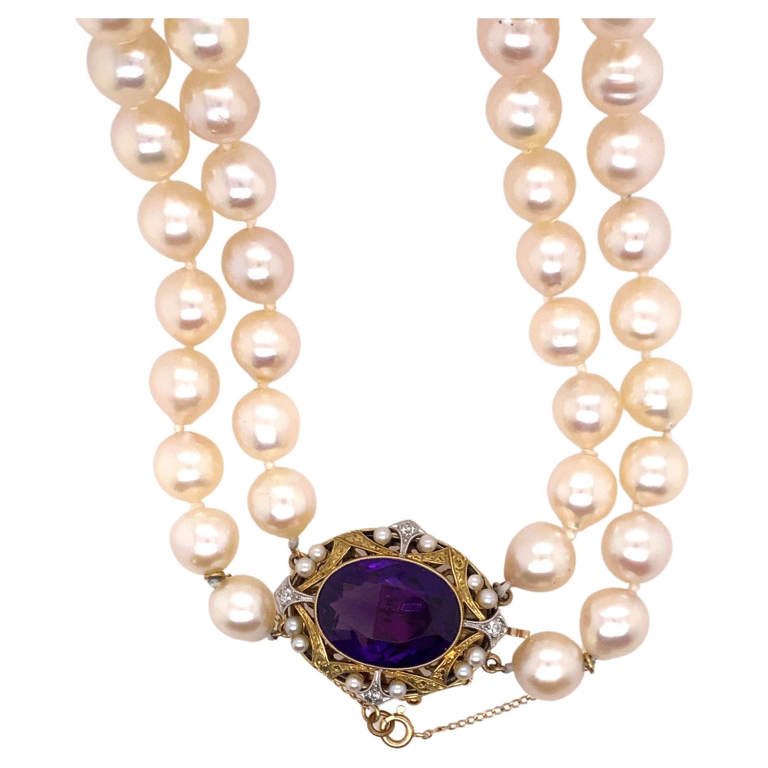 Vintage Amethyst Diamond Pearl Necklace 10.65ct Antique Victorian 14K For Sale