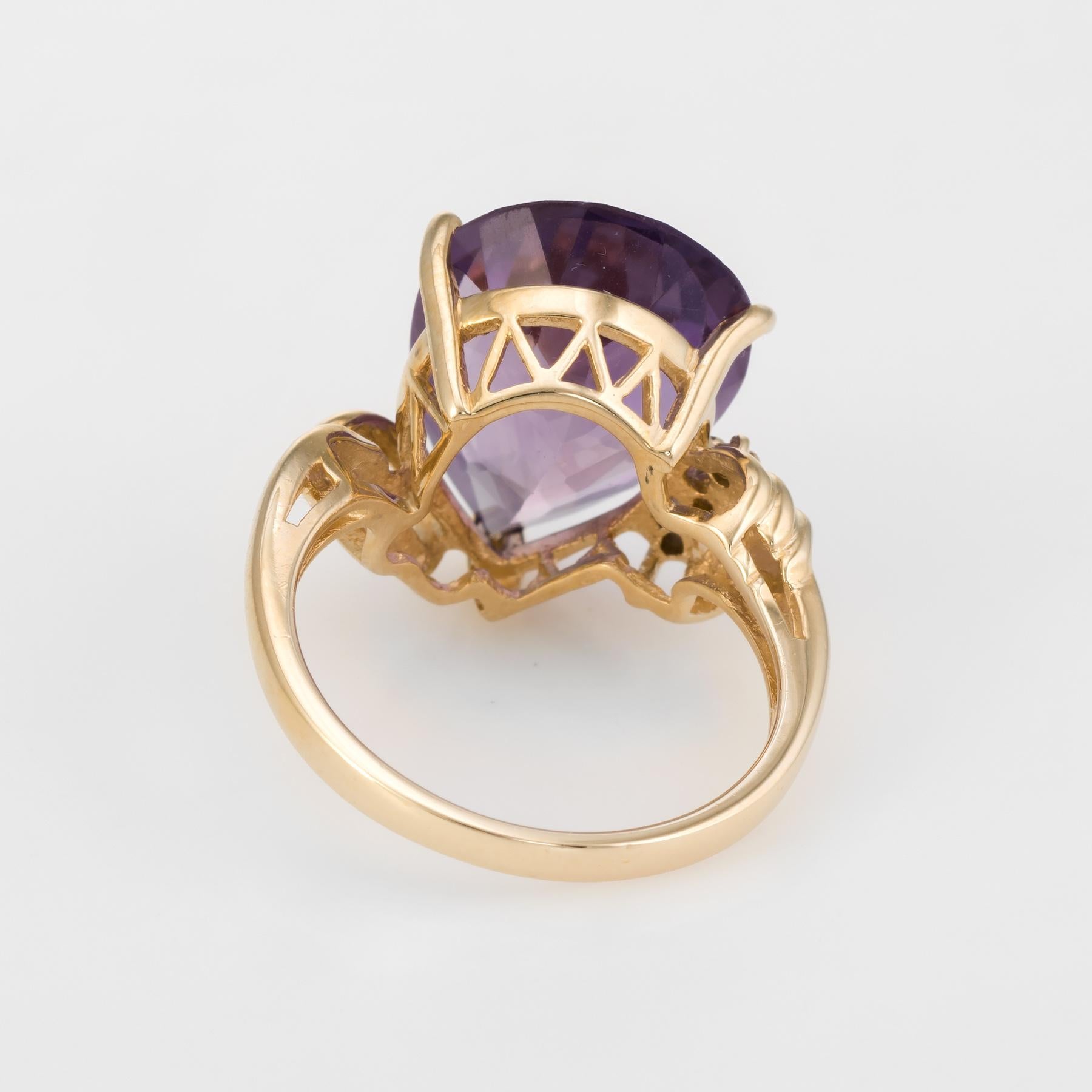 Pear Cut Vintage Amethyst Diamond Ring 10 Karat Gold Pearl Cut Estate Fine Jewelry