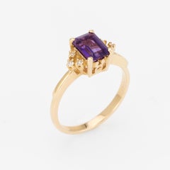 Vintage Amethyst Diamond Ring 14 Karat Gold Small Cocktail Estate Jewelry