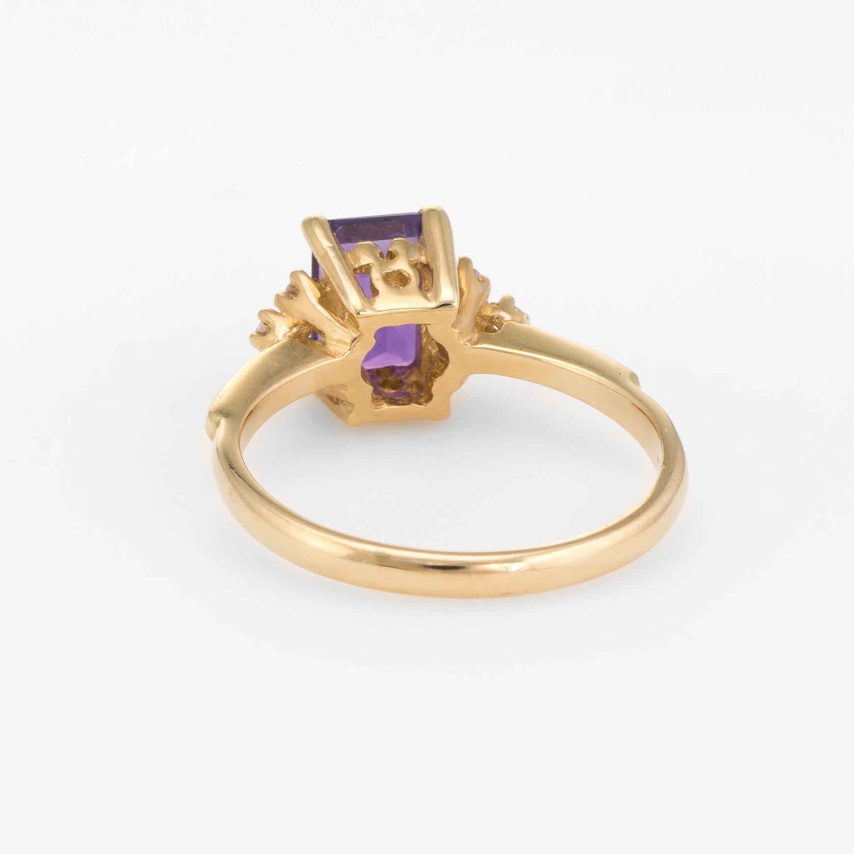 Women's Vintage Amethyst Diamond Ring 14 Karat Gold Small Cocktail Estate Jewelry