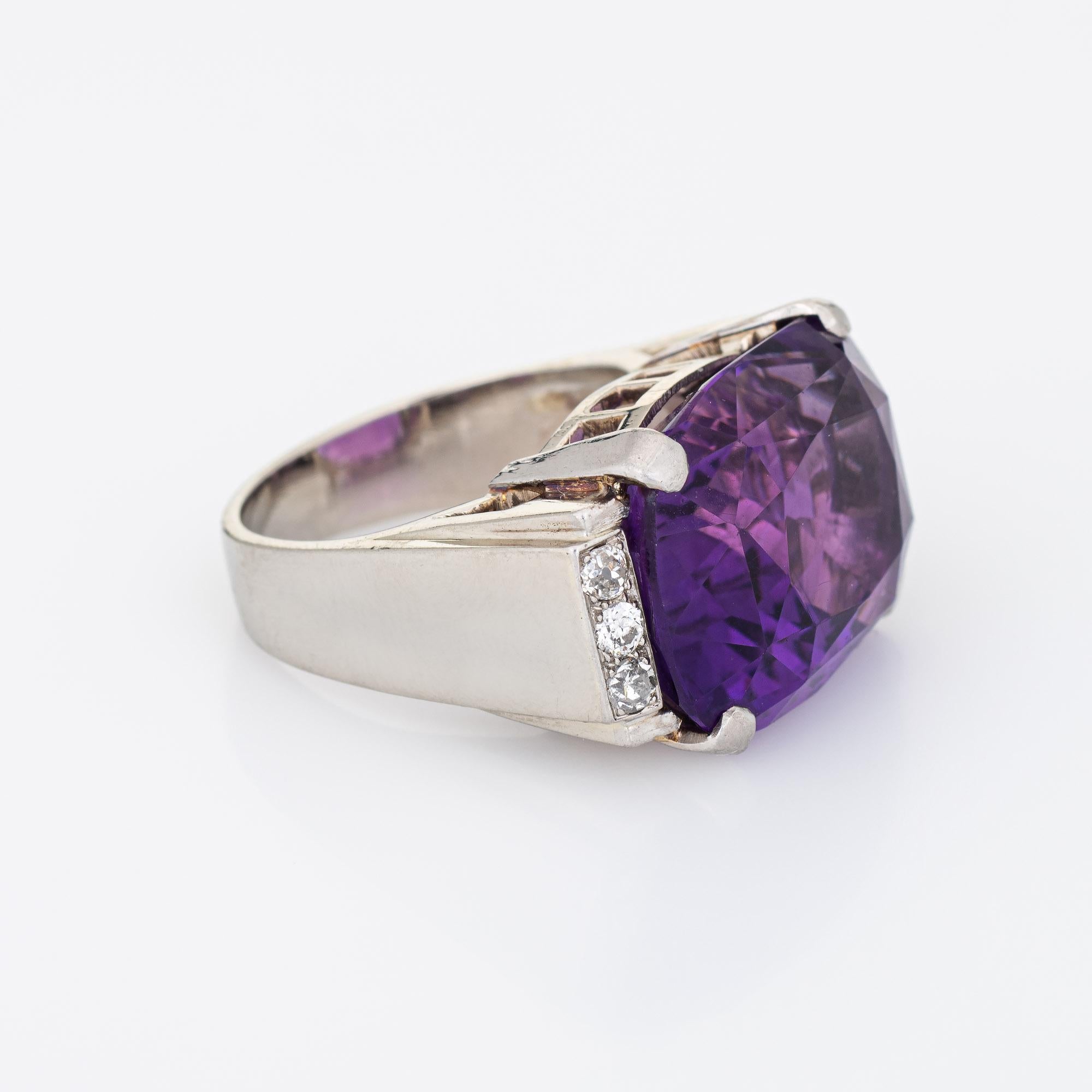 Modern Vintage Amethyst Diamond Ring East West 14k White Gold Sz 5 Cocktail Jewelry  For Sale