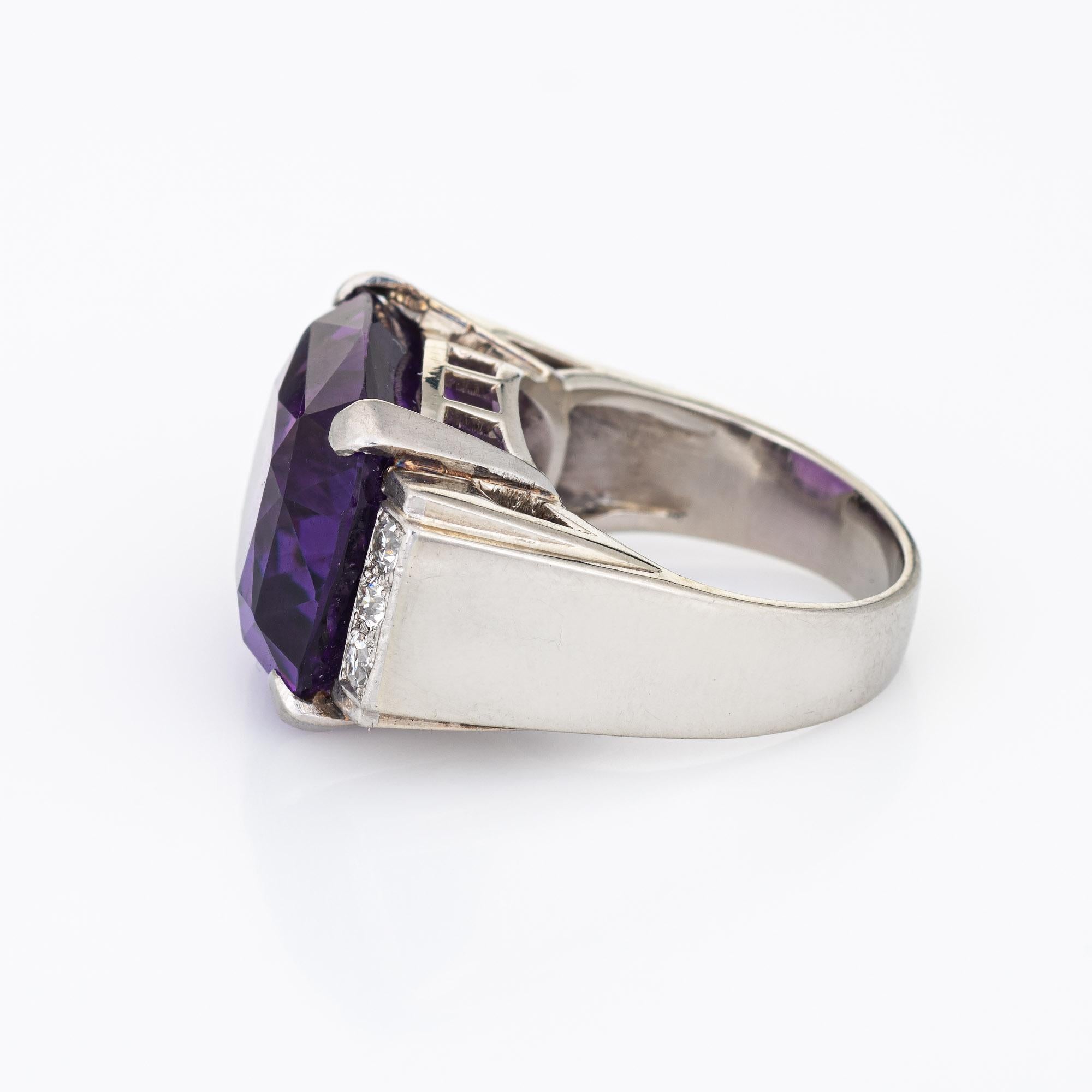 Oval Cut Vintage Amethyst Diamond Ring East West 14k White Gold Sz 5 Cocktail Jewelry  For Sale