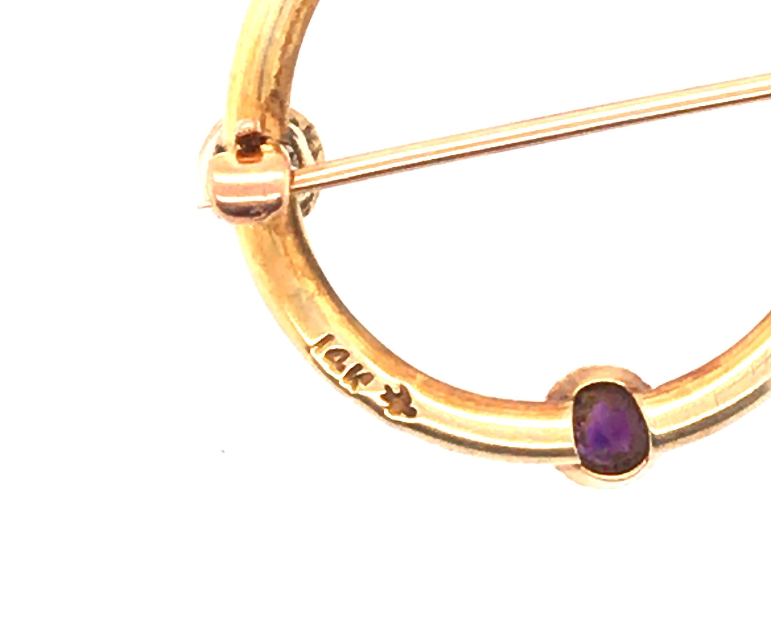 Victorian Amethyst Diamond Seed Pearl Pin Brooch 1ct 14K Yellow Gold Advent In Good Condition For Sale In Dearborn, MI