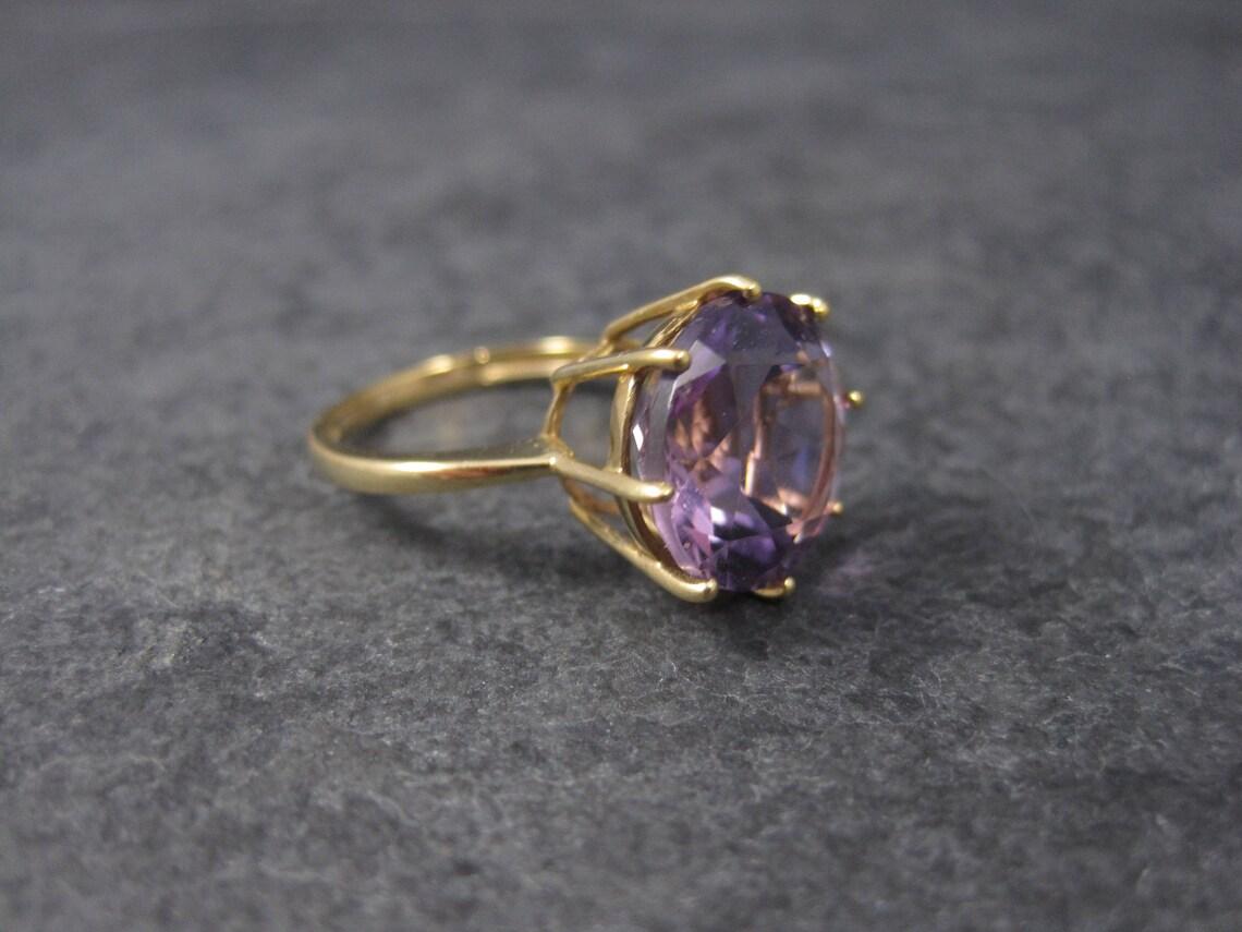 Round Cut Vintage Amethyst Engagement Ring 10k Yellow Gold Solitaire Size 5 For Sale