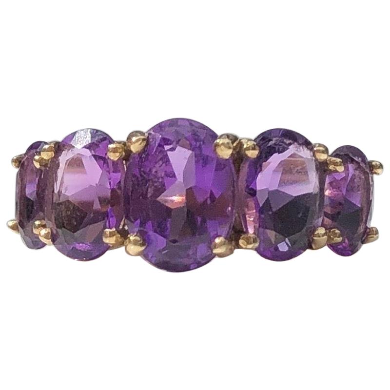 Vintage Amethyst Five-Stone and 9 Carat Gold For Sale