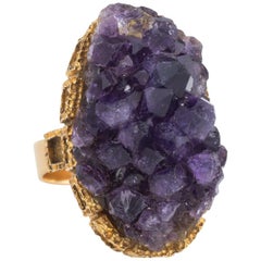 Vintage Amethyst Geode Ring 18 Karat Gold Large Oval Crystal Cocktail Estate 6