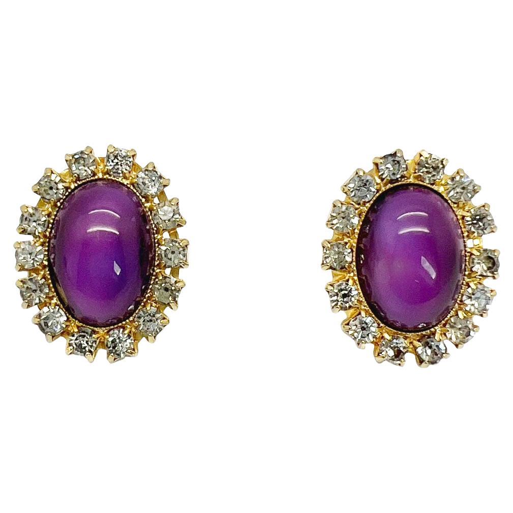 Vintage Amethyst Glass Cabochon Earrings 1980s For Sale