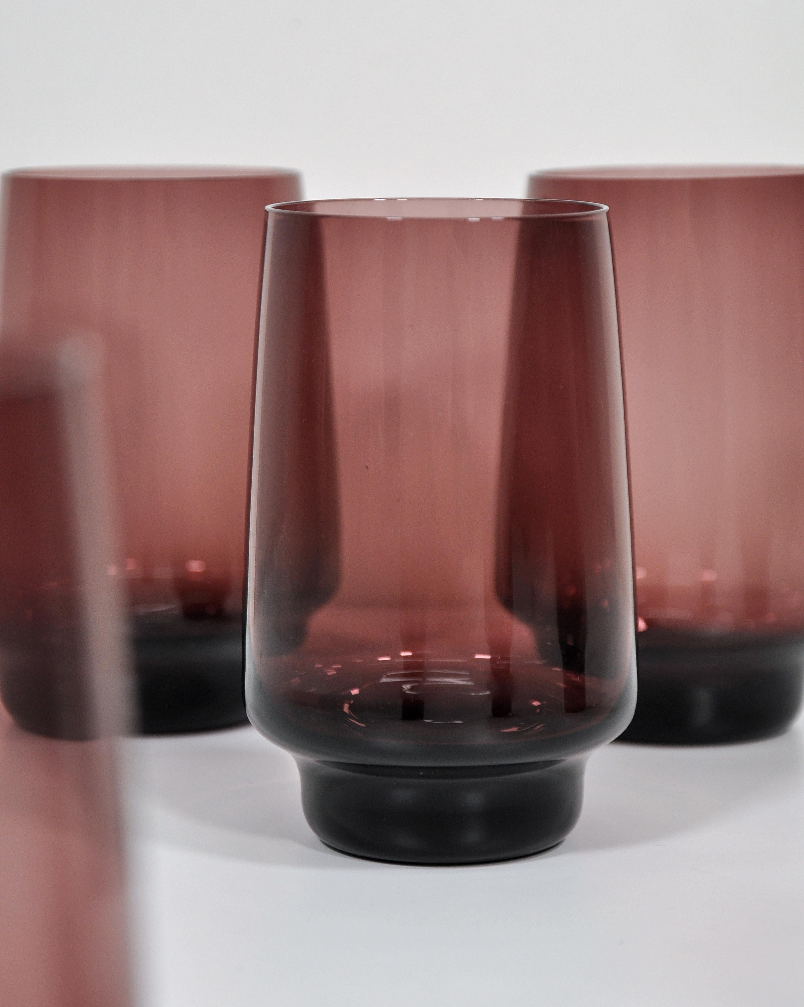 Mid-Century Modern Vintage Amethyst Glass Pitcher and Six Glasses
