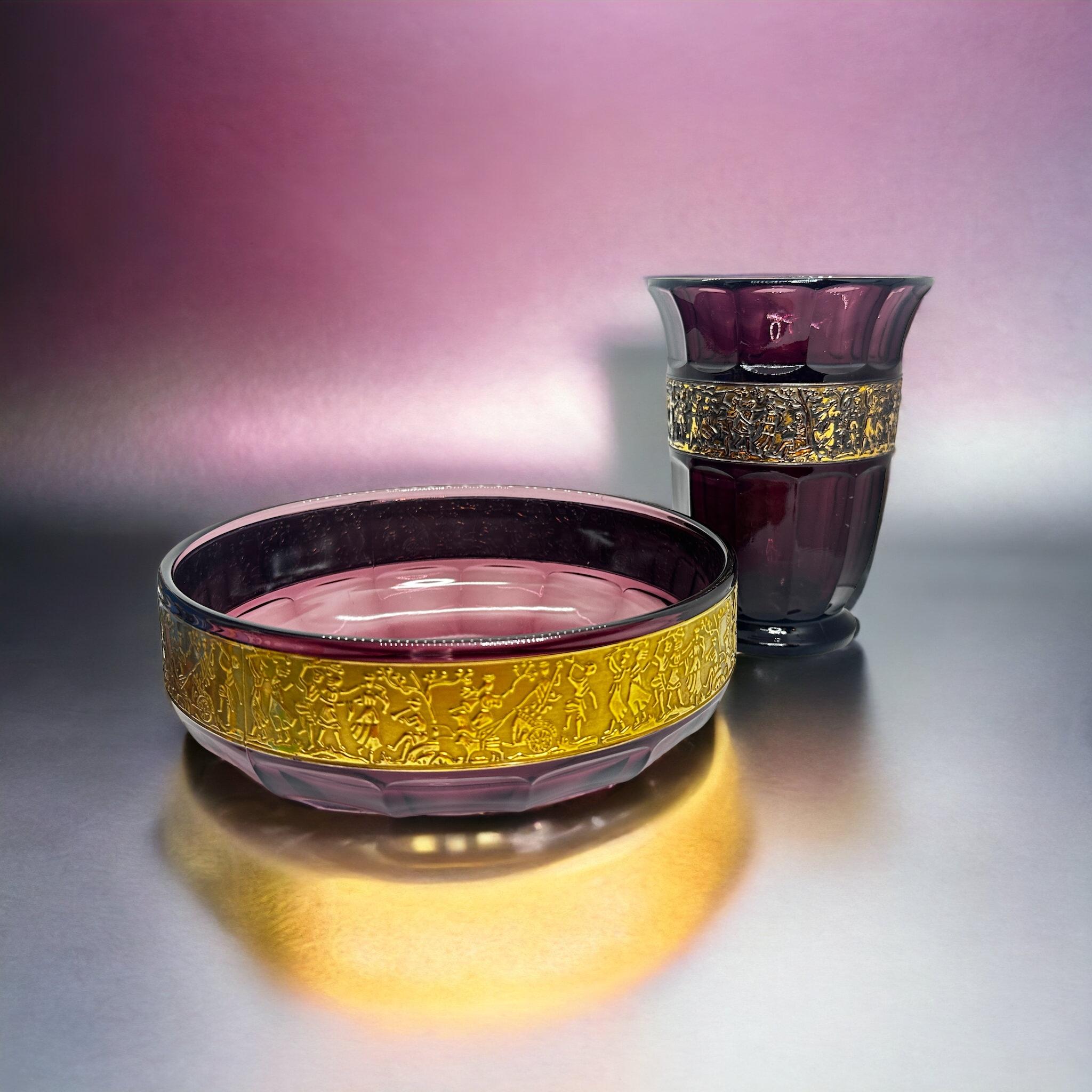 Hand-Crafted Vintage Amethyst Glass Set Art Deco by Walther and Sohne, Germany 1930s For Sale