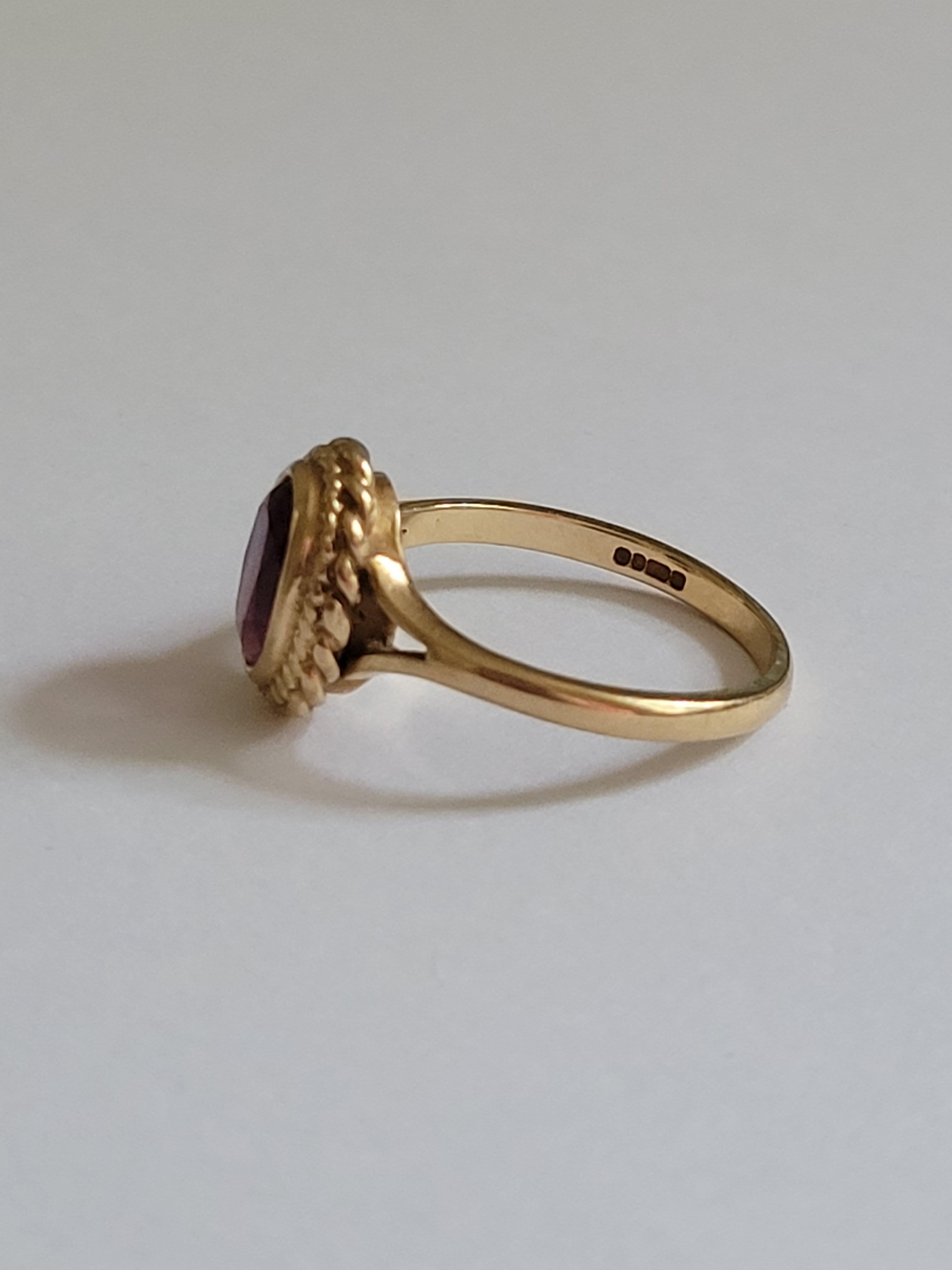Modern Vintage Amethyst Gold ring London HM For Sale