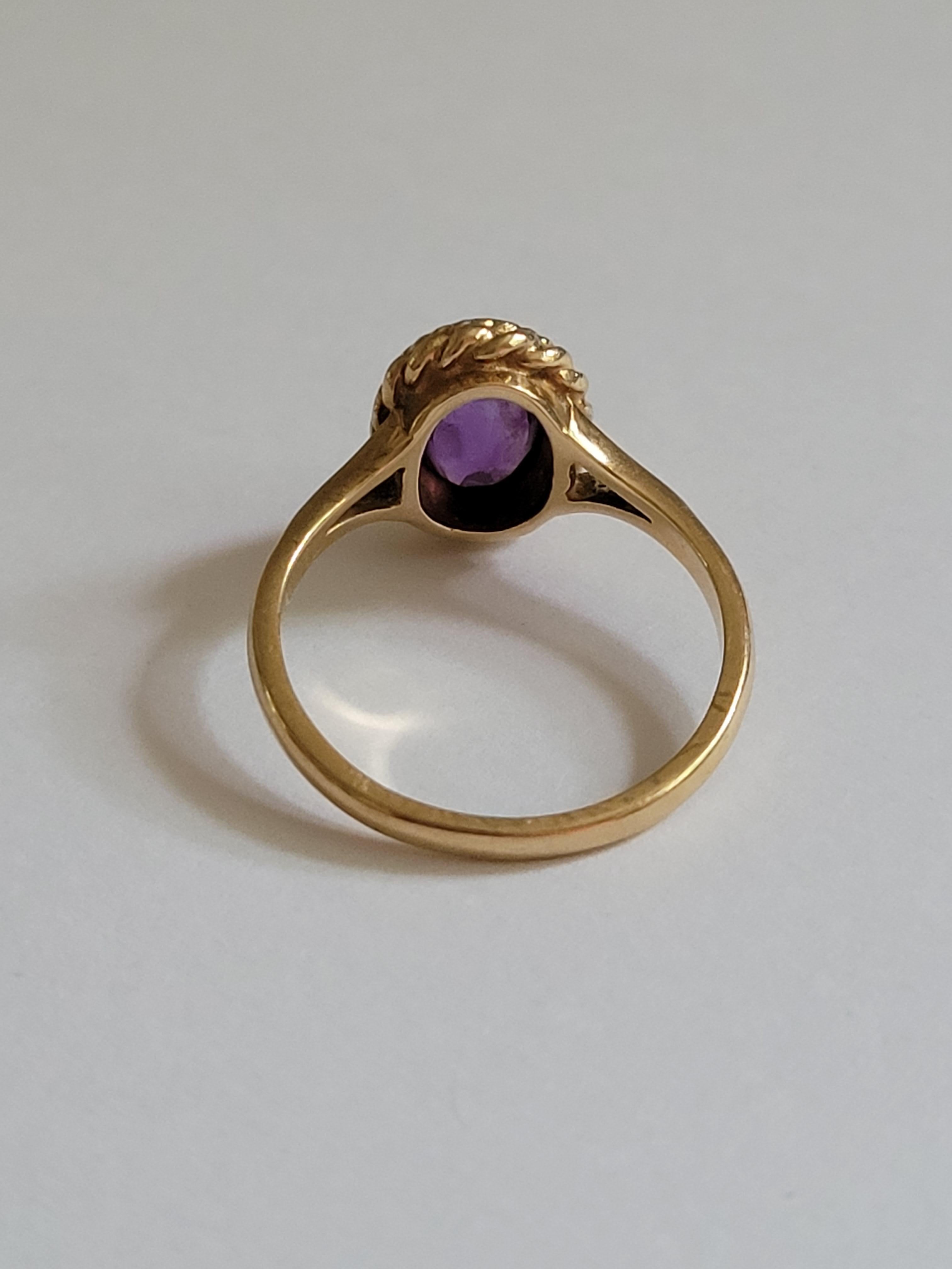Oval Cut Vintage Amethyst Gold ring London HM For Sale