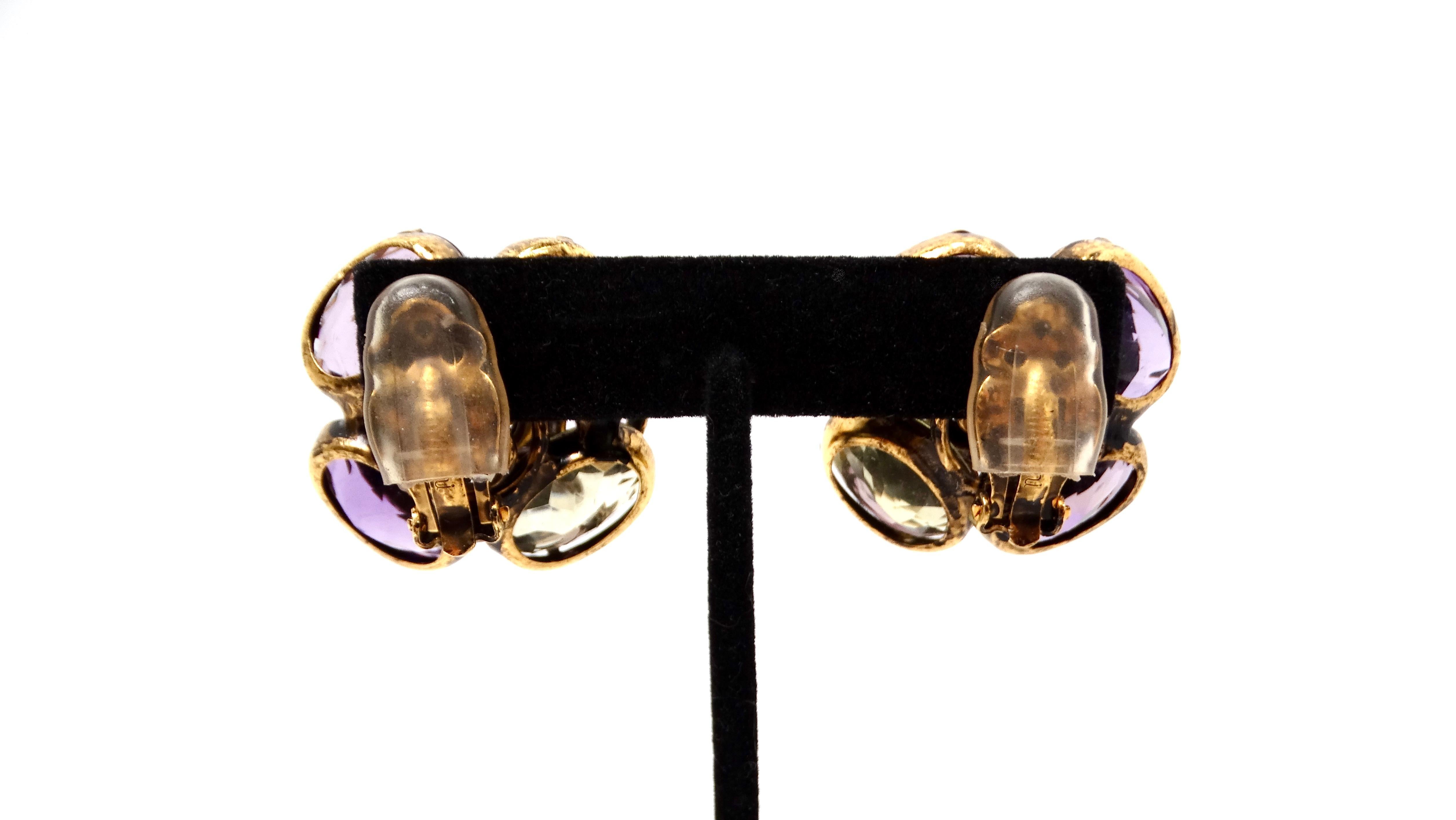 Pendientes de clip vintage con motivos florales inspirados en la amatista en Bastante bueno estado para la venta en Scottsdale, AZ
