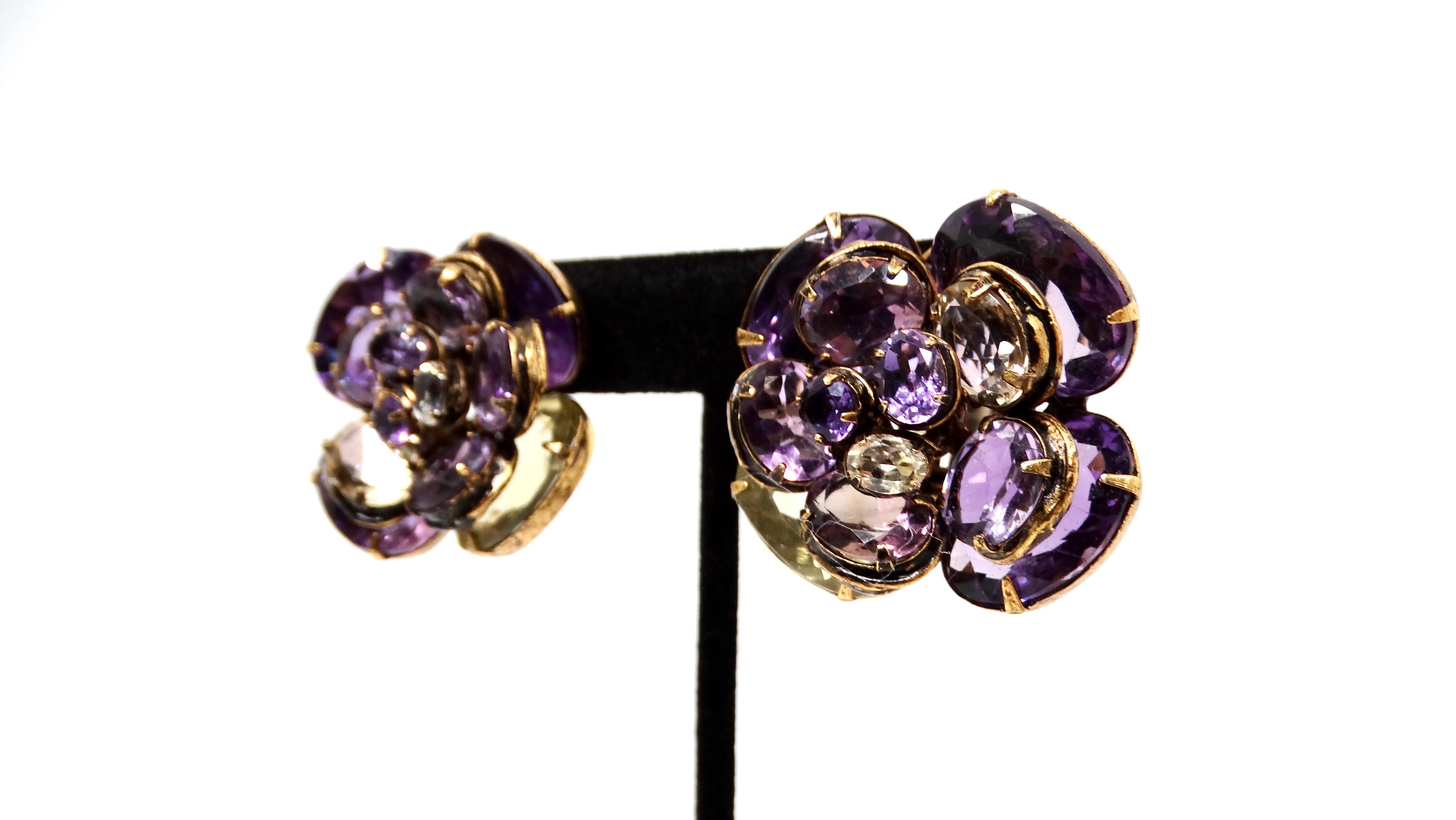 De las mujeres Pendientes de clip vintage con motivos florales inspirados en la amatista en venta
