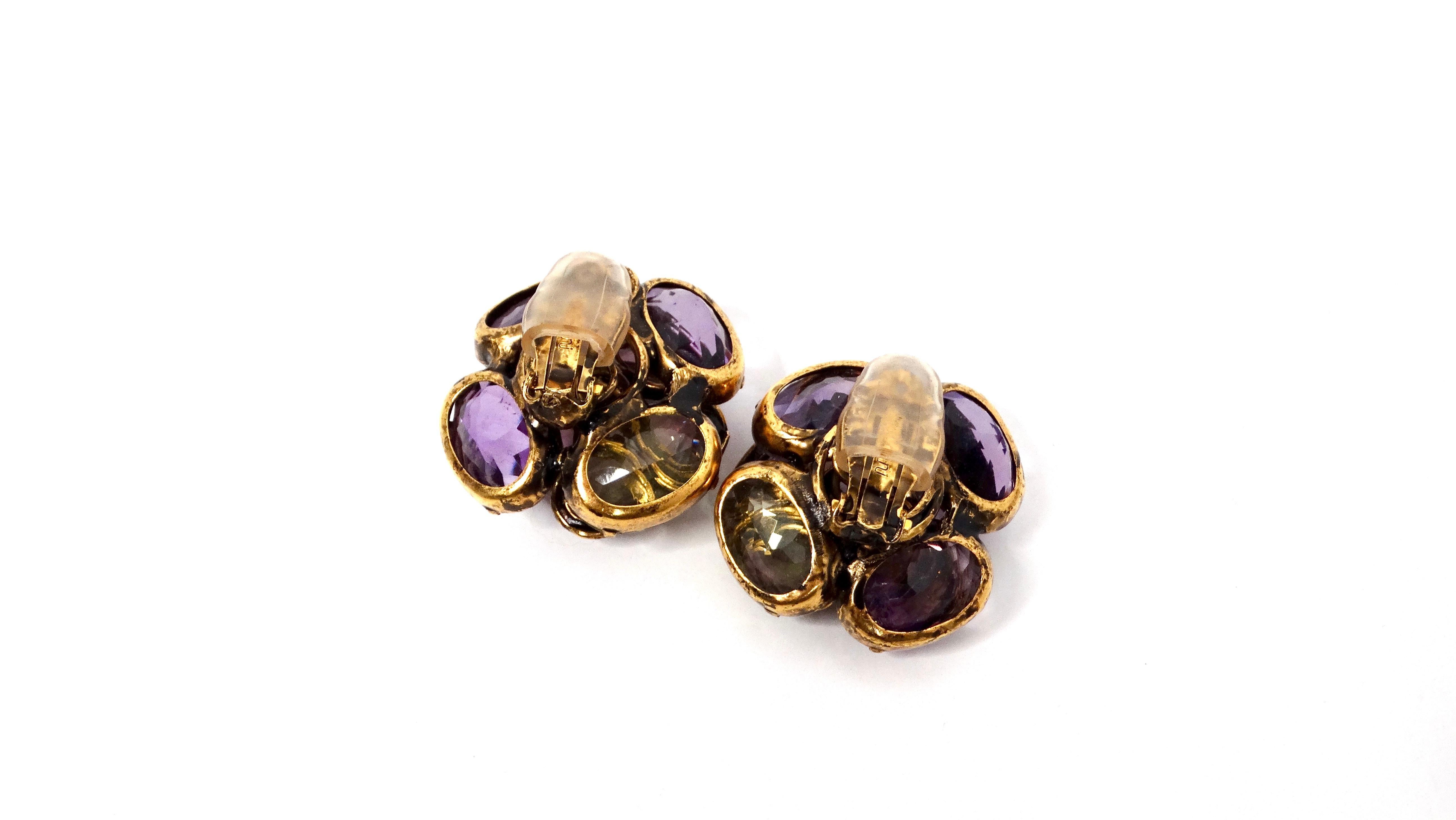 Pendientes de clip vintage con motivos florales inspirados en la amatista en venta 1