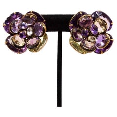 Vintage Amethyst-Inspired Floral Costume Clip-On Earrings