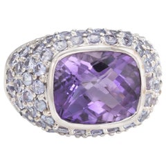 Vintage Amethyst Iolite Ring 10 Karat Gold East West Cocktail Estate Jewelry