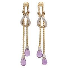 Vintage Amethyst Knotted Drop Earrings Set in 14k Yellow and White Gold