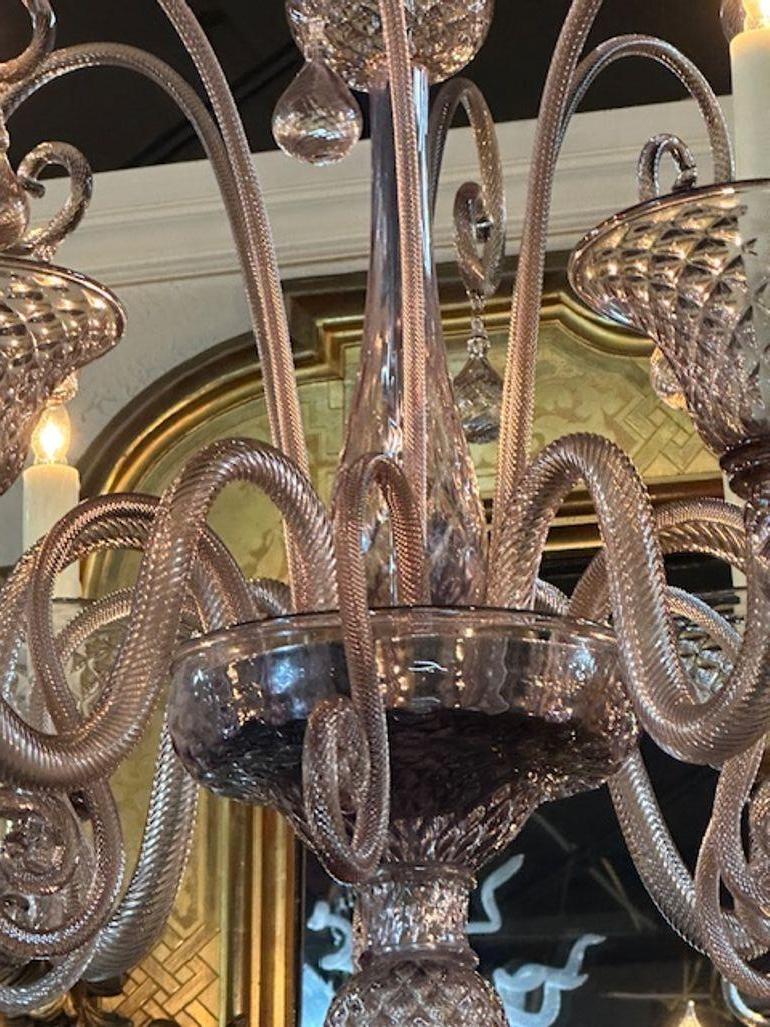 Blown Glass Vintage Amethyst Murano Chandelier For Sale