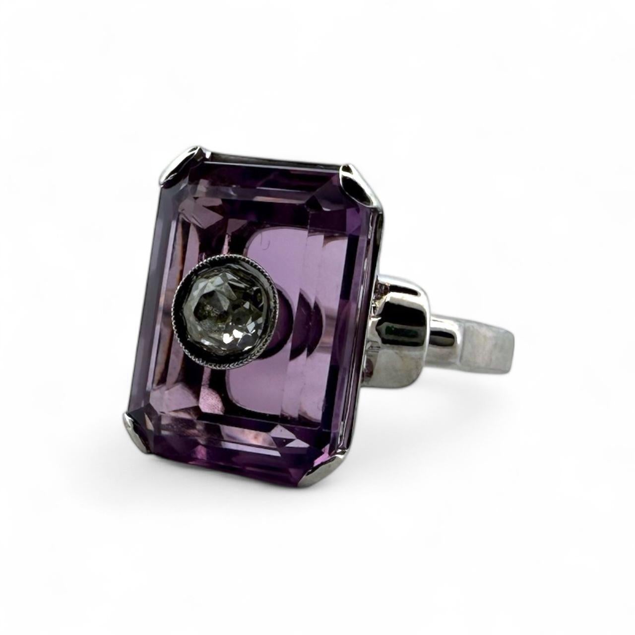 Vintage Amethyst & Old Mine Cut Diamant Illusion Set Cocktail Ring im Zustand „Gut“ im Angebot in Montgomery, AL