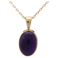 Vintage Amethyst Oval Pendant Necklace in 9k Yellow Gold