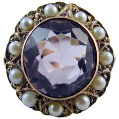 Vintage Amethyst Pearl Cluster Cocktail Ring, Yellow Gold