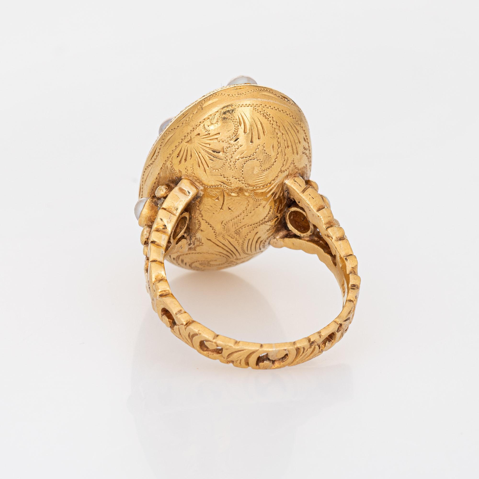 Anello vintage con perla ametista grande cocktail ovale inciso Sz 8 Estate Jewelry In condizioni buone a Torrance, CA