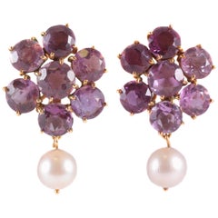 Vintage Amethyst Pearl Yellow Gold Earring
