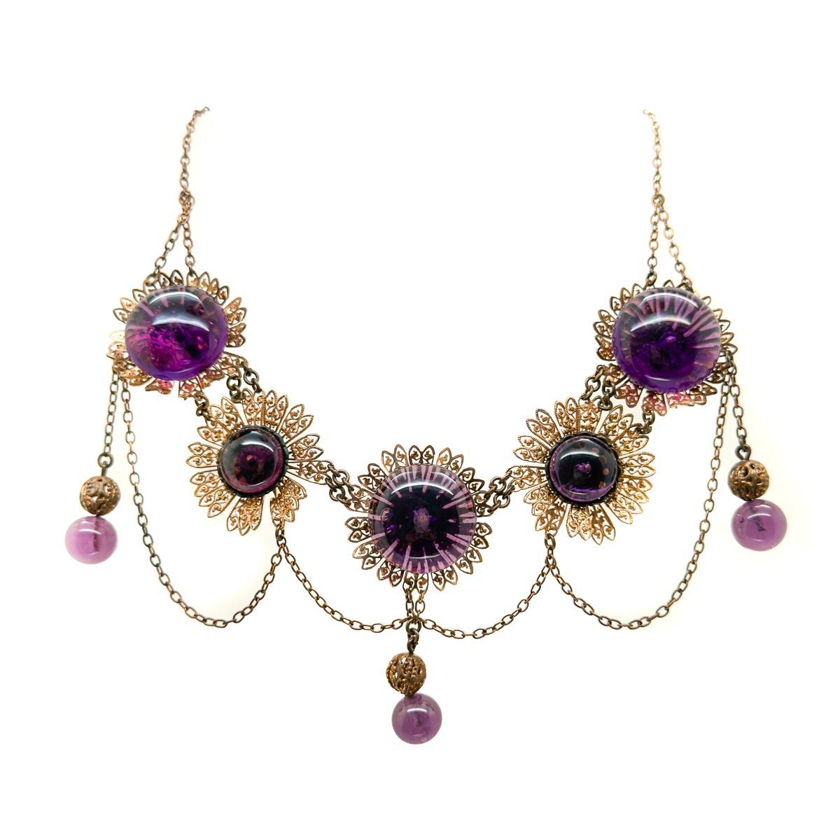 Collana vintage in vetro filigranato con ametista 1930 in vendita 1