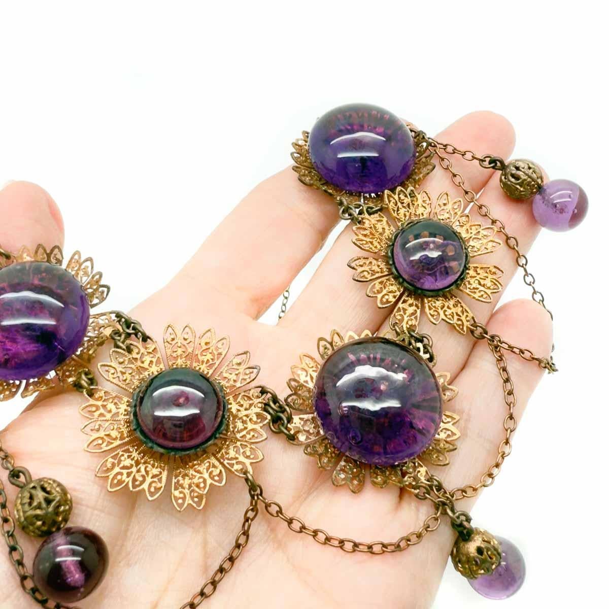 Collana vintage in vetro filigranato con ametista 1930 In condizioni buone in vendita a Wilmslow, GB