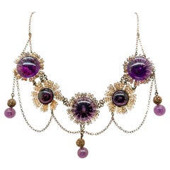 Vintage Amethyst Poured Glass Filigree Necklace 1930s